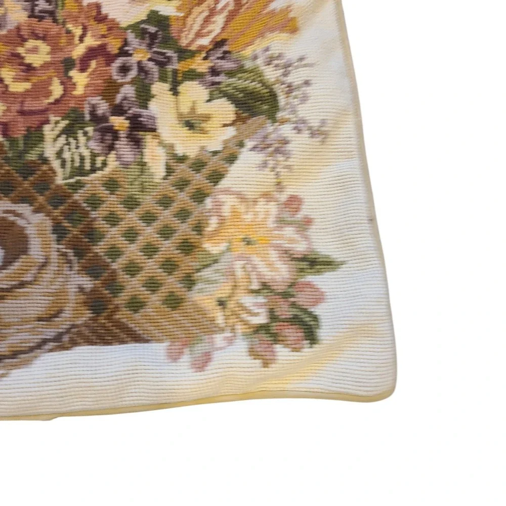 VTG Set of‎ 2 Floral Needlepoint Pillow Covers Velvet Backed Zipper (no inserts)